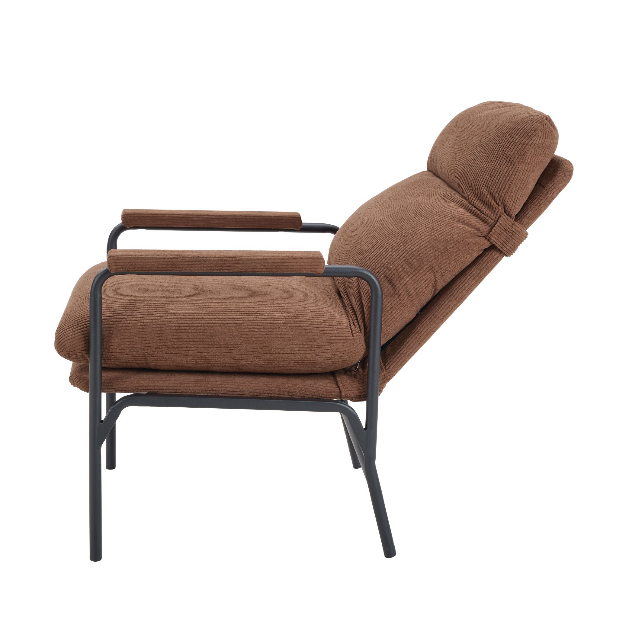 Modern Accent Chair, Reclining Chair With Adjustable Backrest, Corduroy Chair With Metal Frame, Reading Chair, Comfy Lounge Chair For Living Room, Bedroom, Office, Brown_voghion.com